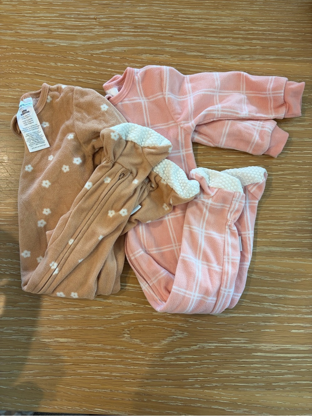 Cozy Pink Plaid & Tan Floral Fleece Pajama Set